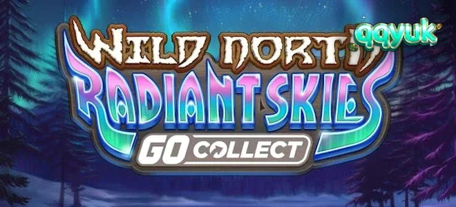 Pemandangan hutan utara yang dingin dengan cahaya aurora di latar belakang slot Wild North Radiant Skies GO Collect
